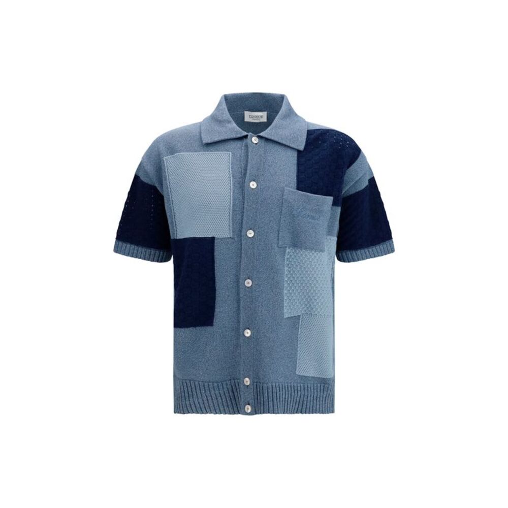 Laneus Men Short-Sleeve Patchwork Cardigan